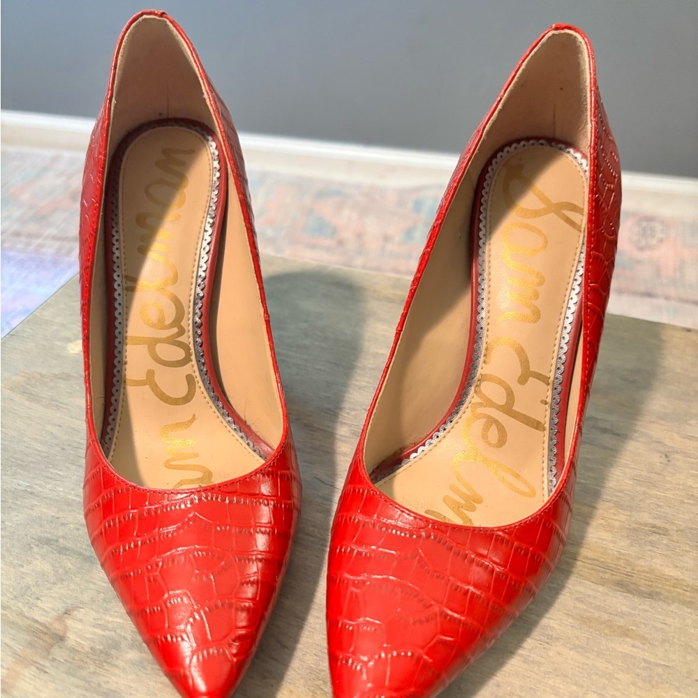 Sam Edelman Red Croc-Pattern Heels
